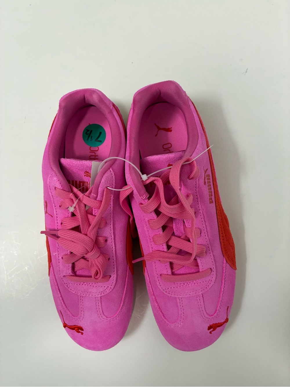 Puma Speedcat Pink Red Suede Low Top Lace-Up Athletic Sneaker Gum Sole Women 7.5